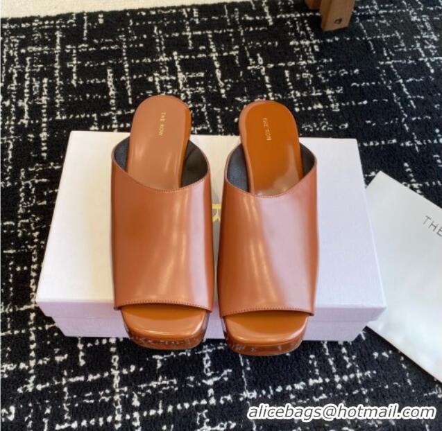 Newest 2015 The Row Emi Flatform Sandal in Polished Calfskin 5.5cm Heel TR1406 Brown 2025