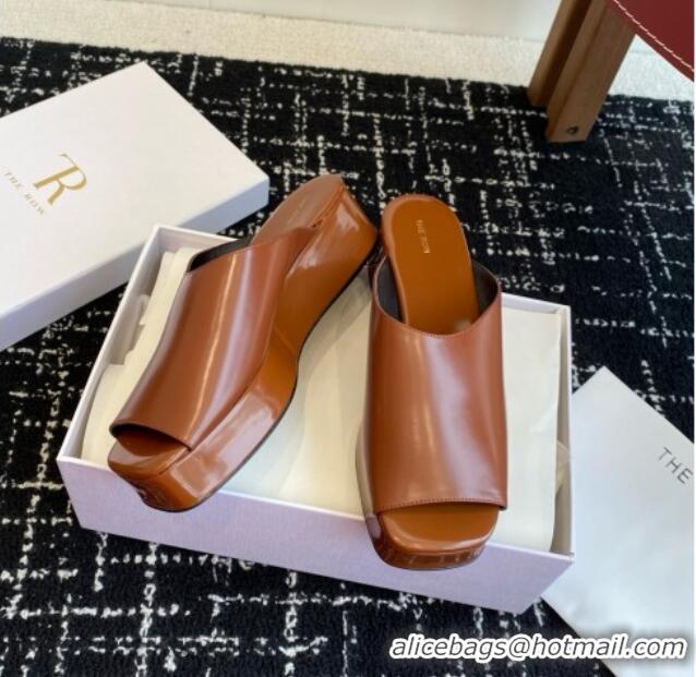 Newest 2015 The Row Emi Flatform Sandal in Polished Calfskin 5.5cm Heel TR1406 Brown 2025