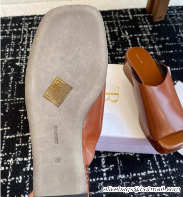 Newest 2015 The Row Emi Flatform Sandal in Polished Calfskin 5.5cm Heel TR1406 Brown 2025