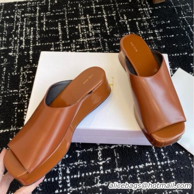 Newest 2015 The Row Emi Flatform Sandal in Polished Calfskin 5.5cm Heel TR1406 Brown 2025