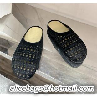 Beautiful The Row Huge Mule in Hollowed-out Suede TR051608 Black 2025