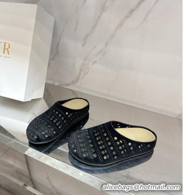 Beautiful The Row Huge Mule in Hollowed-out Suede TR051608 Black 2025