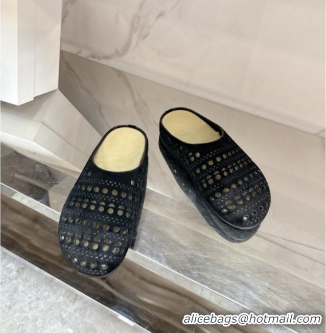 Beautiful The Row Huge Mule in Hollowed-out Suede TR051608 Black 2025