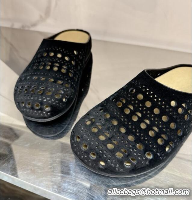 Beautiful The Row Huge Mule in Hollowed-out Suede TR051608 Black 2025