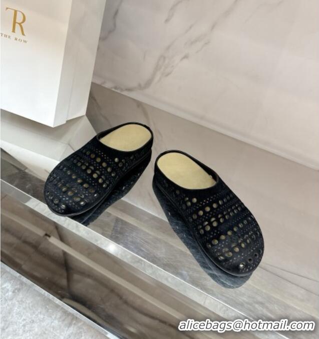 Beautiful The Row Huge Mule in Hollowed-out Suede TR051608 Black 2025