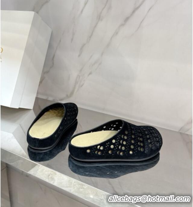 Beautiful The Row Huge Mule in Hollowed-out Suede TR051608 Black 2025