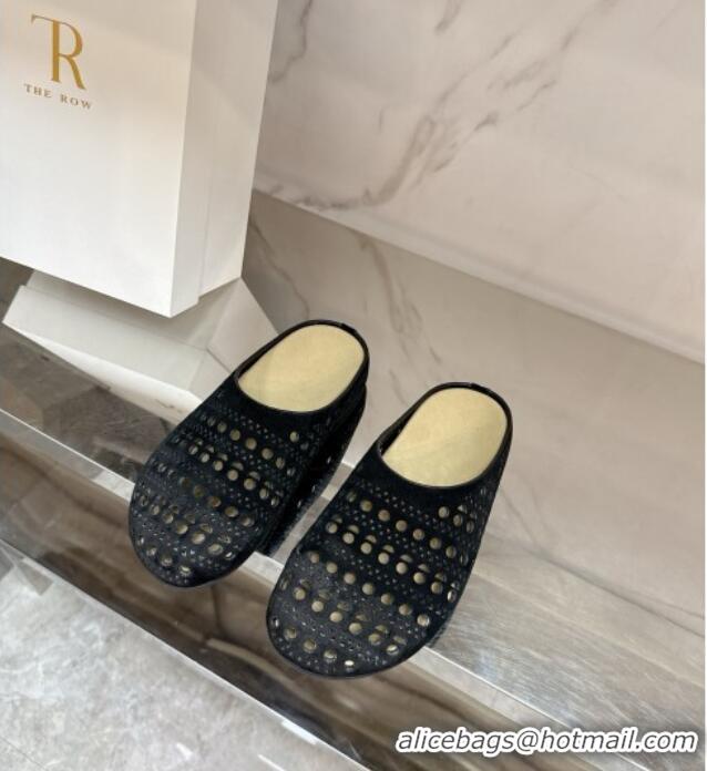 Beautiful The Row Huge Mule in Hollowed-out Suede TR051608 Black 2025