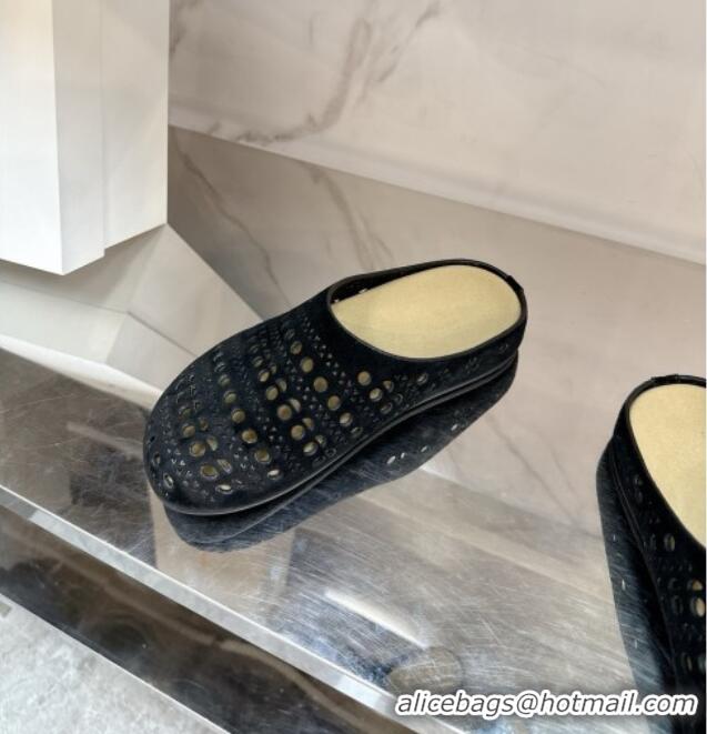 Beautiful The Row Huge Mule in Hollowed-out Suede TR051608 Black 2025