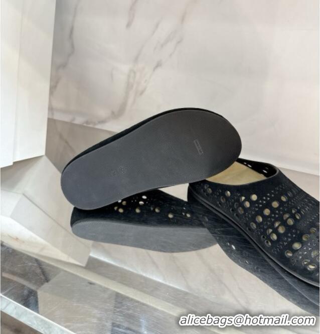 Beautiful The Row Huge Mule in Hollowed-out Suede TR051608 Black 2025