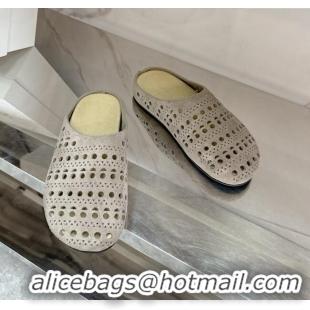 Luxury The Row Huge Mule in Hollowed-out Suede TR051608 Suede Gray 2025