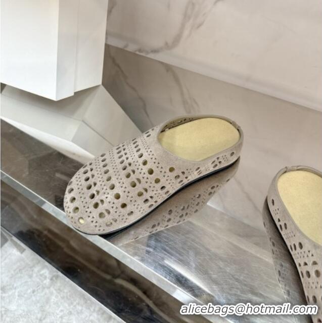 Luxury The Row Huge Mule in Hollowed-out Suede TR051608 Suede Gray 2025