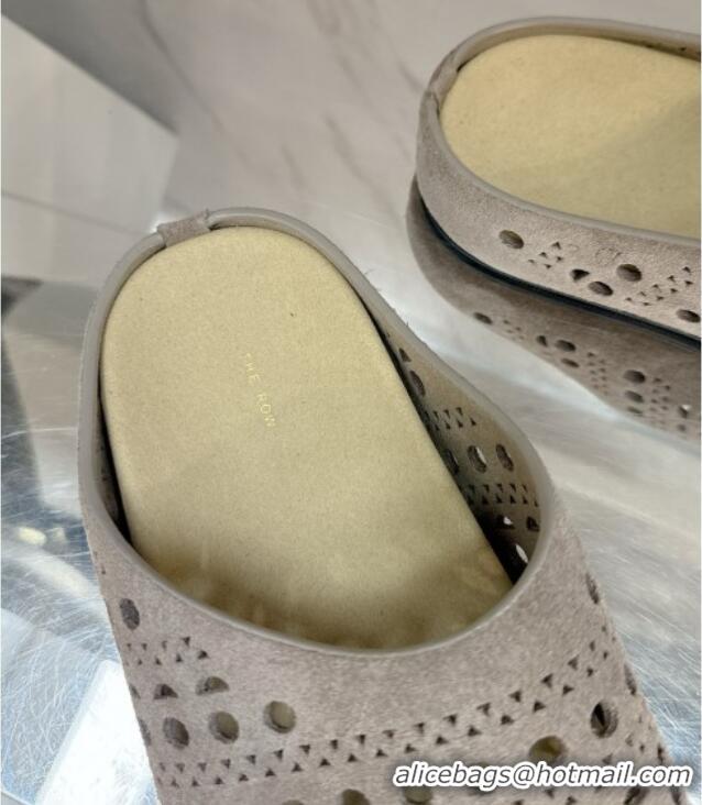 Luxury The Row Huge Mule in Hollowed-out Suede TR051608 Suede Gray 2025
