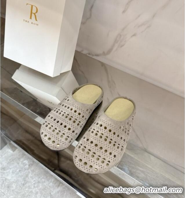 Luxury The Row Huge Mule in Hollowed-out Suede TR051608 Suede Gray 2025