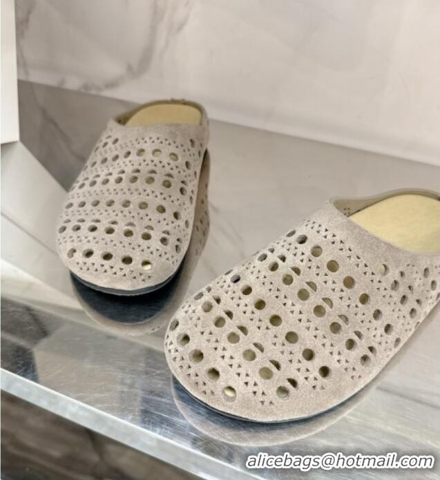 Luxury The Row Huge Mule in Hollowed-out Suede TR051608 Suede Gray 2025