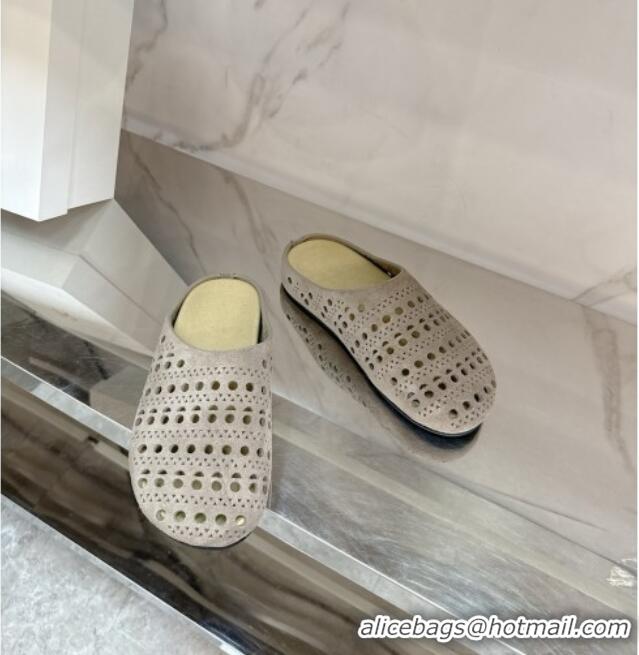 Luxury The Row Huge Mule in Hollowed-out Suede TR051608 Suede Gray 2025