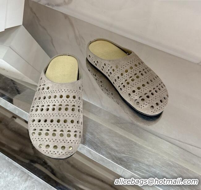 Luxury The Row Huge Mule in Hollowed-out Suede TR051608 Suede Gray 2025