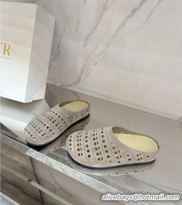 Luxury The Row Huge Mule in Hollowed-out Suede TR051608 Suede Gray 2025