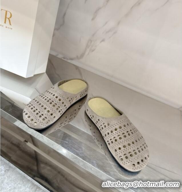 Luxury The Row Huge Mule in Hollowed-out Suede TR051608 Suede Gray 2025