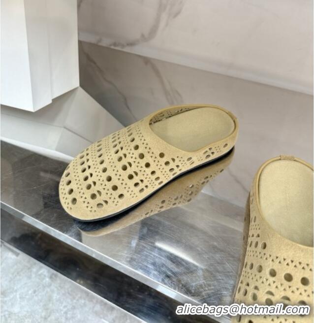 New Arrivals The Row Huge Mule in Hollowed-out Suede TR051608 Suede Beige 2025