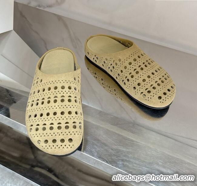 New Arrivals The Row Huge Mule in Hollowed-out Suede TR051608 Suede Beige 2025