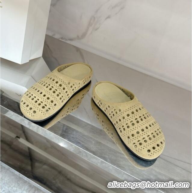 New Arrivals The Row Huge Mule in Hollowed-out Suede TR051608 Suede Beige 2025