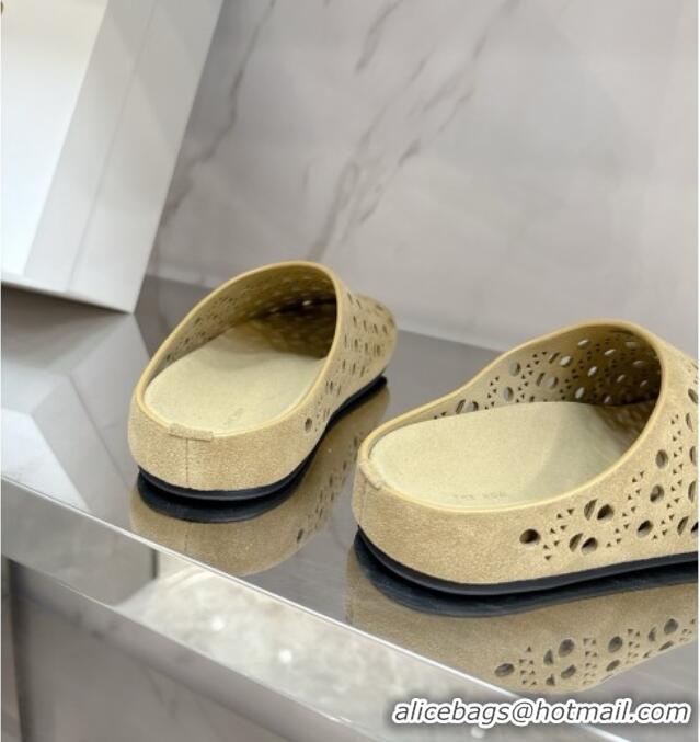 New Arrivals The Row Huge Mule in Hollowed-out Suede TR051608 Suede Beige 2025