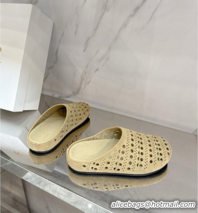 New Arrivals The Row Huge Mule in Hollowed-out Suede TR051608 Suede Beige 2025