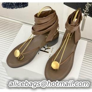 New The Row Leather Sandals TR051612 Brown 2025