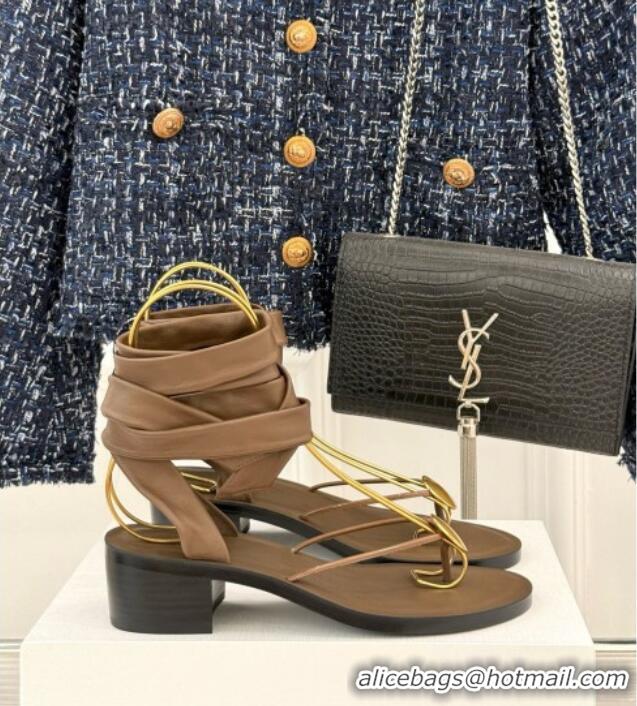 New The Row Leather Sandals TR051612 Brown 2025