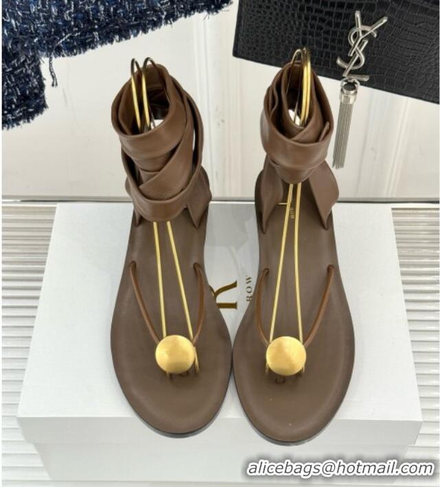 New The Row Leather Sandals TR051612 Brown 2025