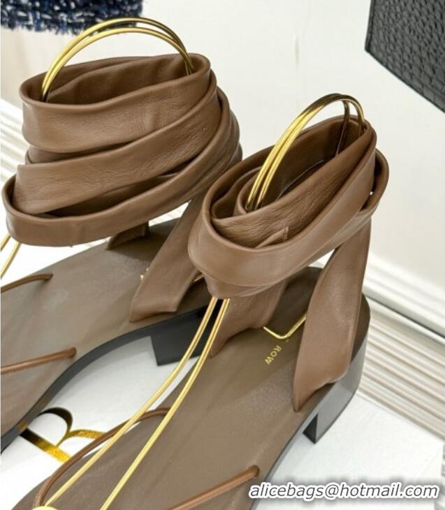 New The Row Leather Sandals TR051612 Brown 2025