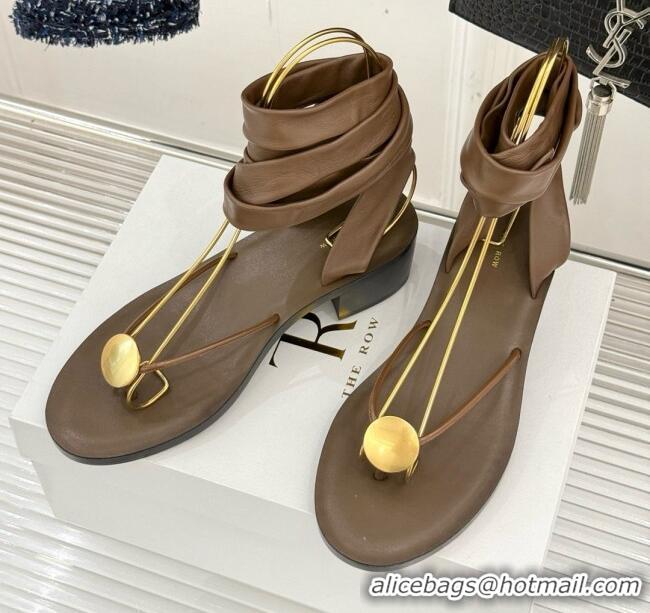 New The Row Leather Sandals TR051612 Brown 2025
