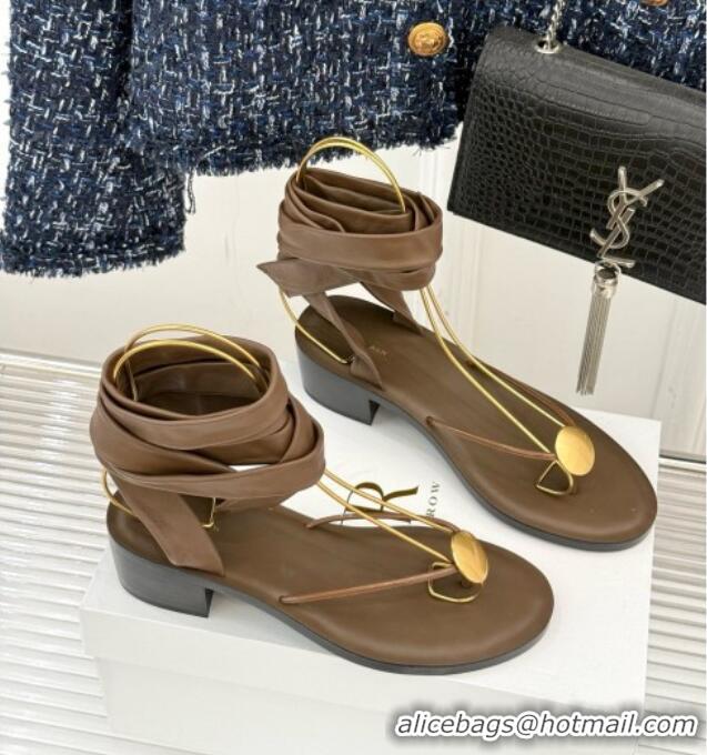 New The Row Leather Sandals TR051612 Brown 2025