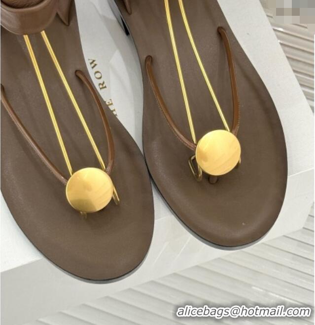 New The Row Leather Sandals TR051612 Brown 2025