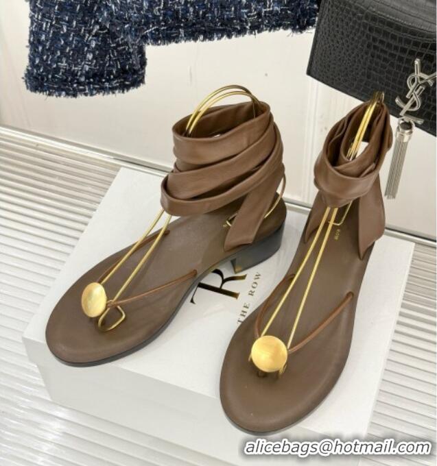 New The Row Leather Sandals TR051612 Brown 2025