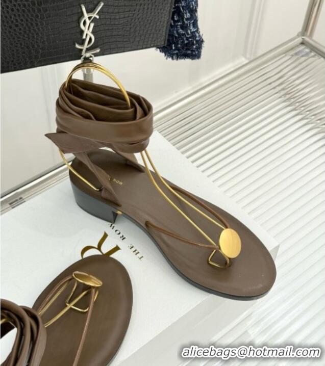New The Row Leather Sandals TR051612 Brown 2025