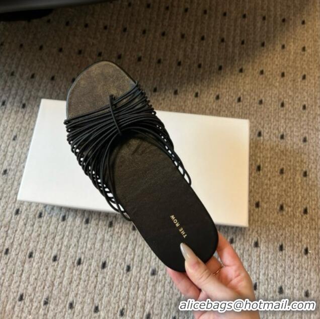 Luxury The Row Sara Slide Sandal in Elastic and Leather TR051614 Black 2025