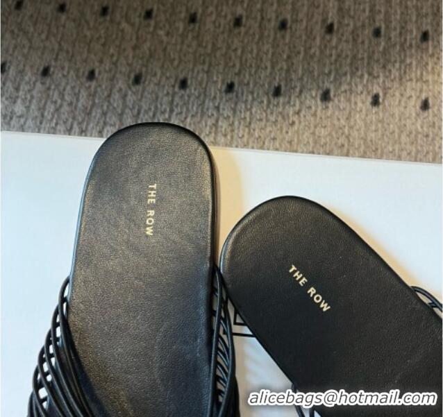 Luxury The Row Sara Slide Sandal in Elastic and Leather TR051614 Black 2025