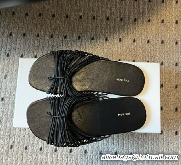 Luxury The Row Sara Slide Sandal in Elastic and Leather TR051614 Black 2025
