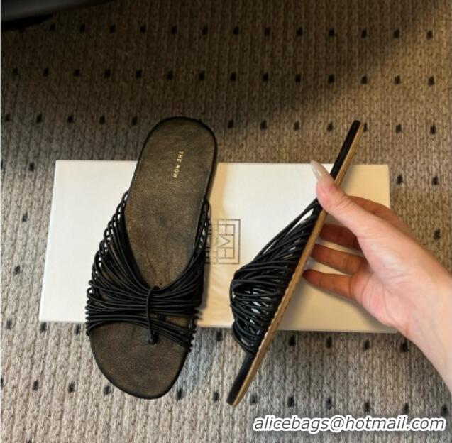 Luxury The Row Sara Slide Sandal in Elastic and Leather TR051614 Black 2025