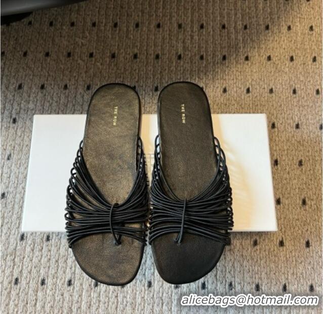 Luxury The Row Sara Slide Sandal in Elastic and Leather TR051614 Black 2025