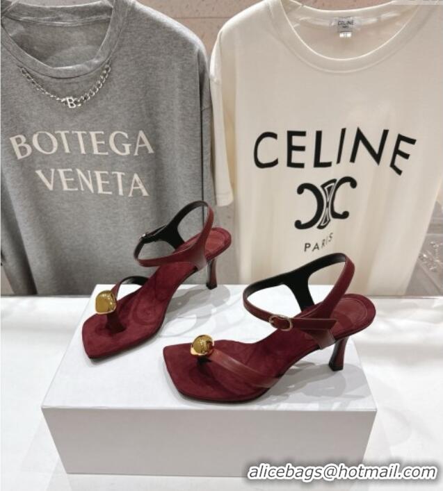 Classic The Row Calfskin Leather Sandals 7.5cm Heel TR052808 Burgundy 2025