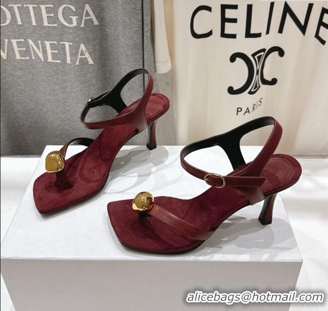 Classic The Row Calfskin Leather Sandals 7.5cm Heel TR052808 Burgundy 2025