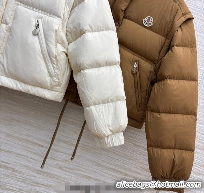 Grade Quality Moncler Detachable Short Down Jacket M091842 White/Brown 2025