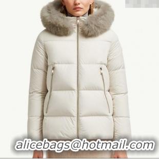 Low Cost Moncler A-Shaped Down Jacket with Fox Fur 1014 White 2025
