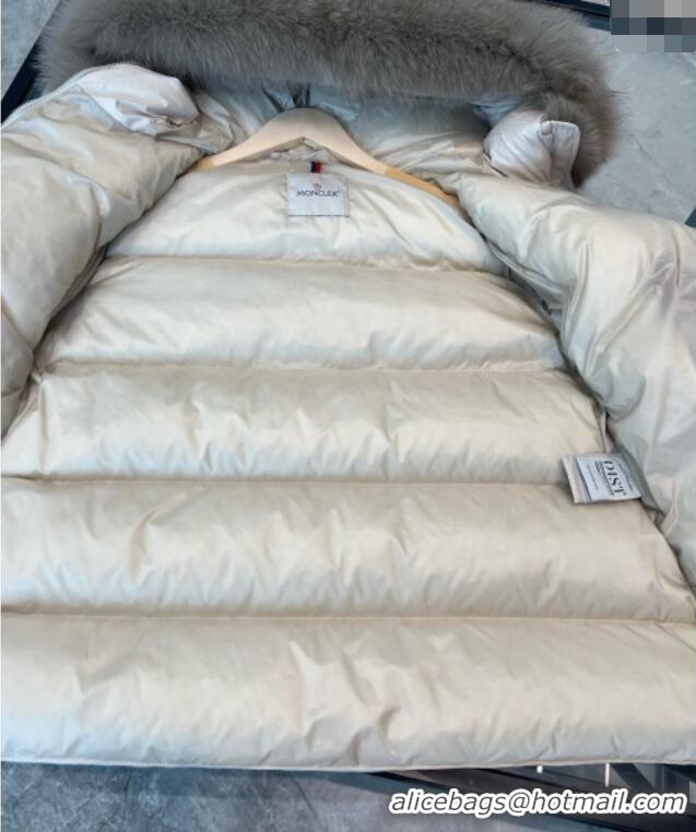 Low Cost Moncler A-Shaped Down Jacket with Fox Fur 1014 White 2025