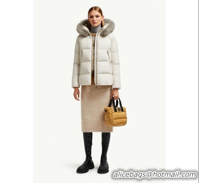 Low Cost Moncler A-Shaped Down Jacket with Fox Fur 1014 White 2025