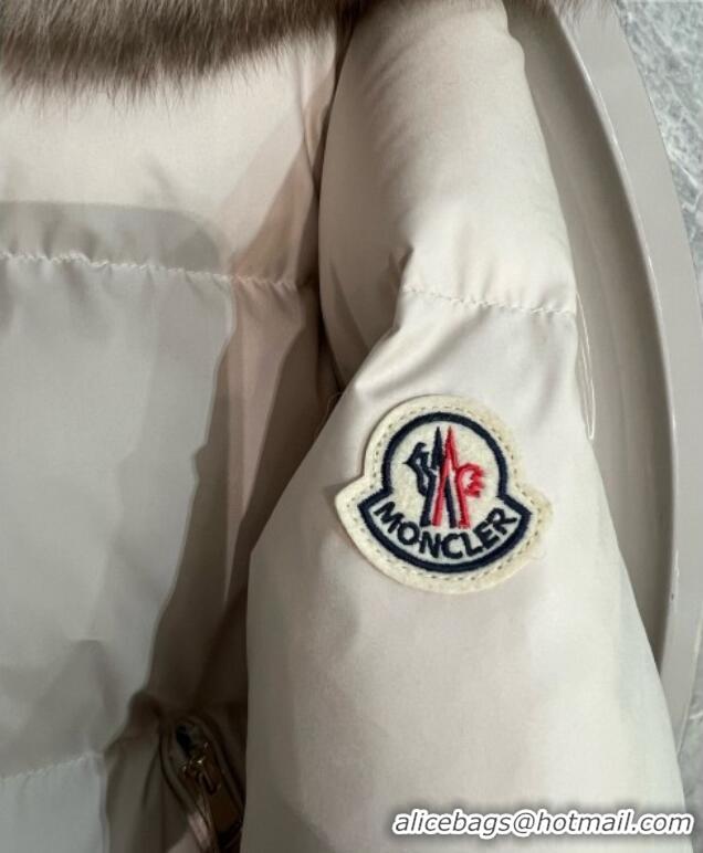 Low Cost Moncler A-Shaped Down Jacket with Fox Fur 1014 White 2025