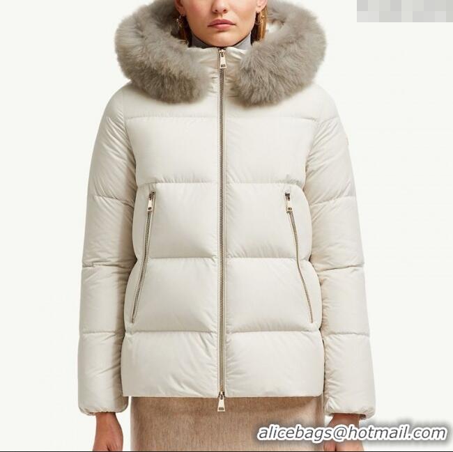 Low Cost Moncler A-Shaped Down Jacket with Fox Fur 1014 White 2025