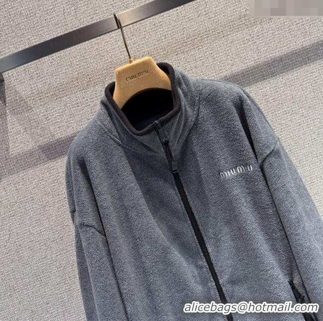 Luxury Discount Miu Miu Fleece Sweatshirt M101406 Grey 2025